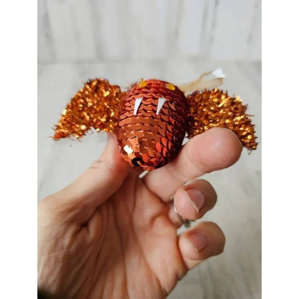 Pier 1 sequin bat Halloween ornament rare orange glitter tree‎ unique decor